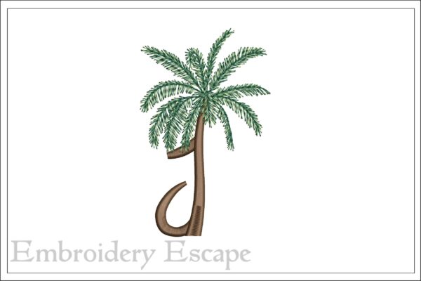 Palm tree letter J embroidery design
