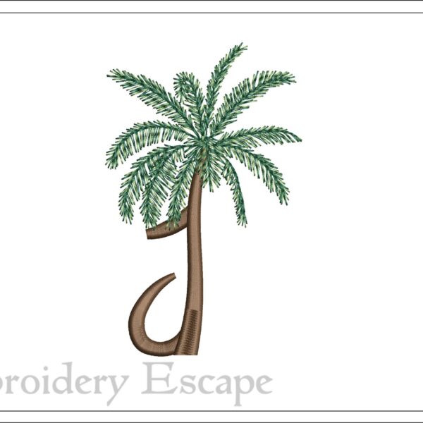 Palm tree letter J embroidery design