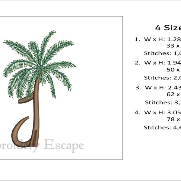 Palm tree letter J embroidery design