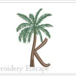 Uppercase Letter K Embroidery, Palm Tree Design