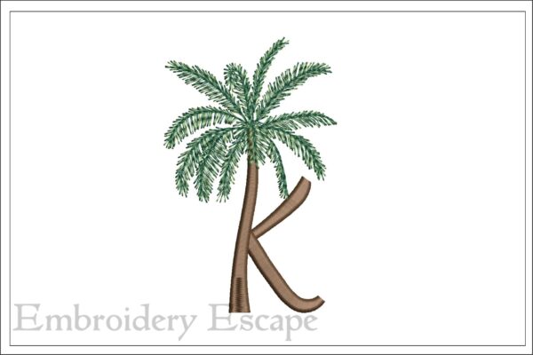 Palm tree letter K embroidery design