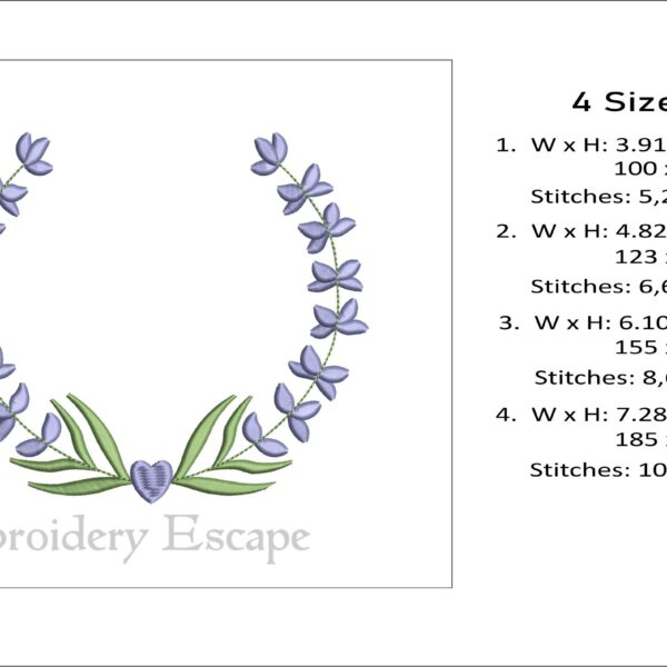 Lavender wreath embroidery design