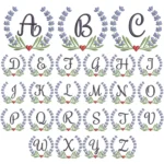 Floral Letters Embroidery Design- Lavender Wreath Embroidery