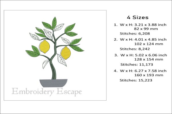 Lemon tree embroidery design