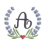 Letter A Embroidery Design - Lavender Wreath Embroidery