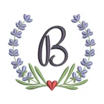 Letter B Embroidery Design - Lavender Wreath Embroidery