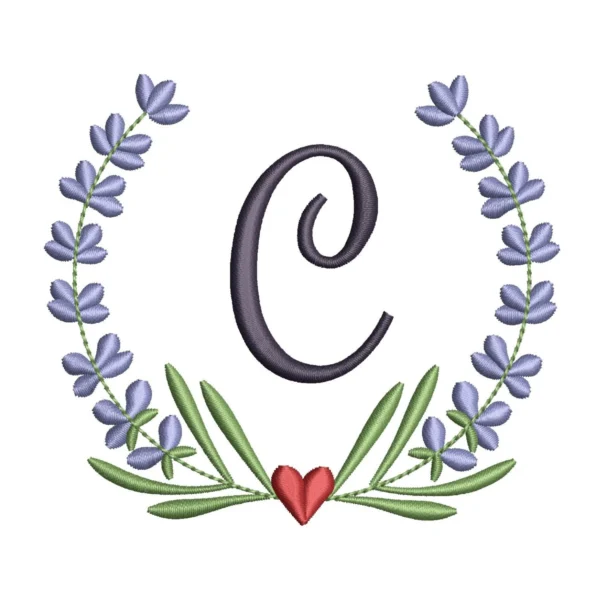 Letter C embroidery design - lavender wreath embroidery design - personalized embroidery pattern