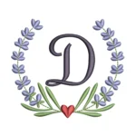 Letter D Embroidery Design - Lavender Wreath Embroidery