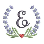 Letter E Embroidery Design - Lavender Wreath Embroidery