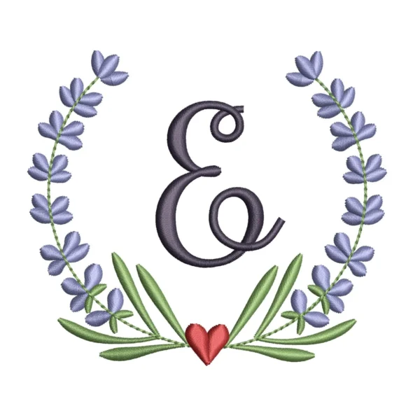 Letter E embroidery design - lavender wreath embroidery design - personalized embroidery pattern