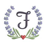 Letter F Embroidery Design - Lavender Wreath Embroidery