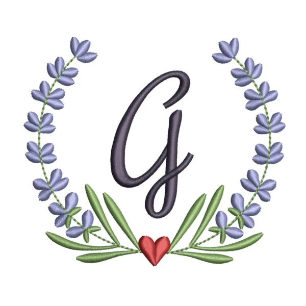 Letter G embroidery design - lavender wreath embroidery design - personalized embroidery pattern