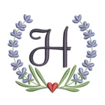 Letter H Embroidery Design - Lavender Wreath Embroidery