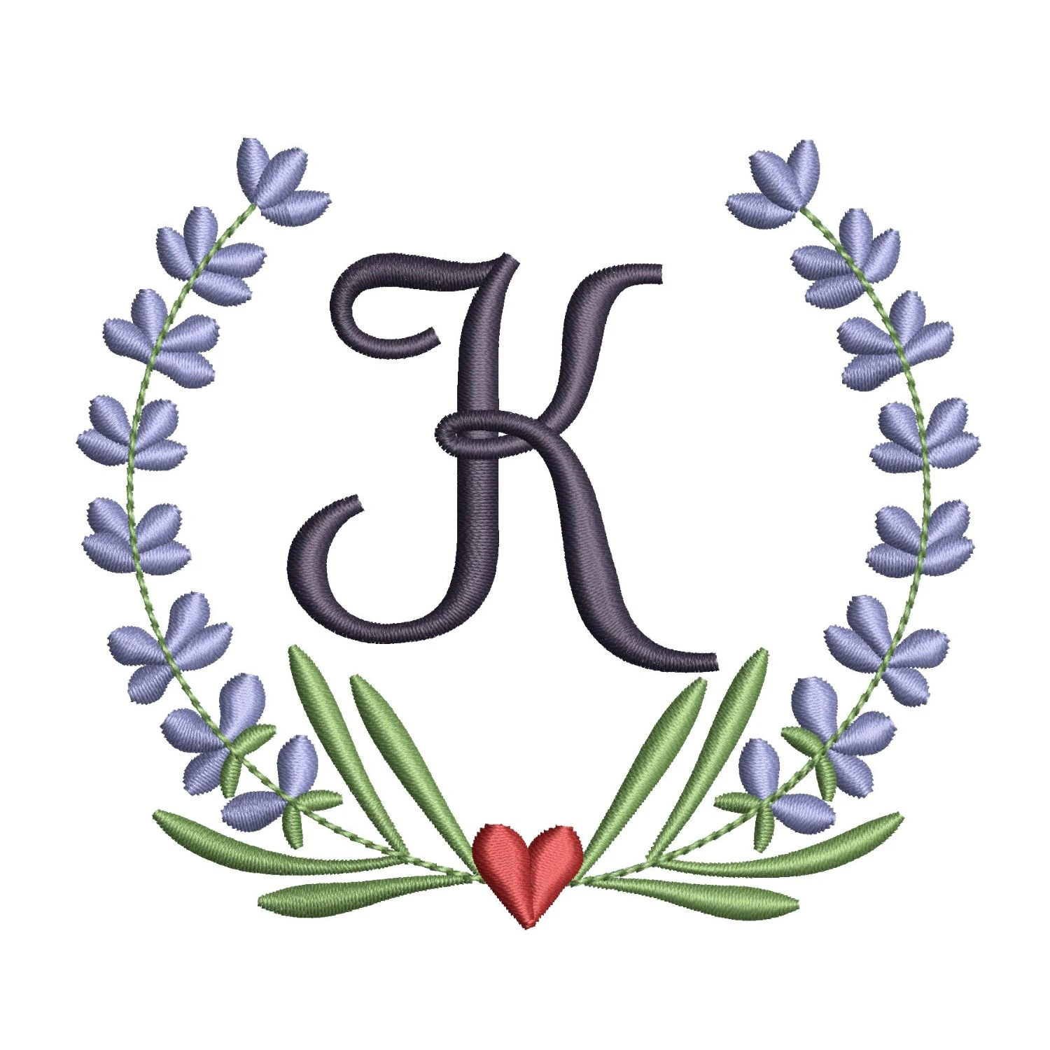 Patterned K Letter Letter K Embroidery Design – Lavender Wreath Pattern