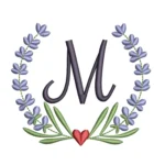 Letter M Embroidery Design - Lavender Wreath Pattern