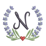 Letter N Embroidery Design - Lavender Wreath Pattern