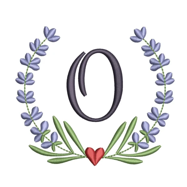 Letter O embroidery design - lavender wreath embroidery design - personalized embroidery pattern