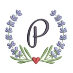 Letter P Embroidery Design - Lavender Wreath Pattern