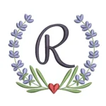 Letter R Embroidery Design - Lavender Wreath Embroidery