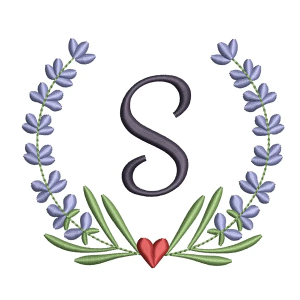 Letter S embroidery design - lavender wreath embroidery design - personalized embroidery pattern