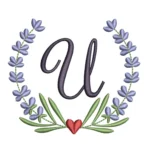 Letter U Embroidery Design - Lavender Wreath Embroidery