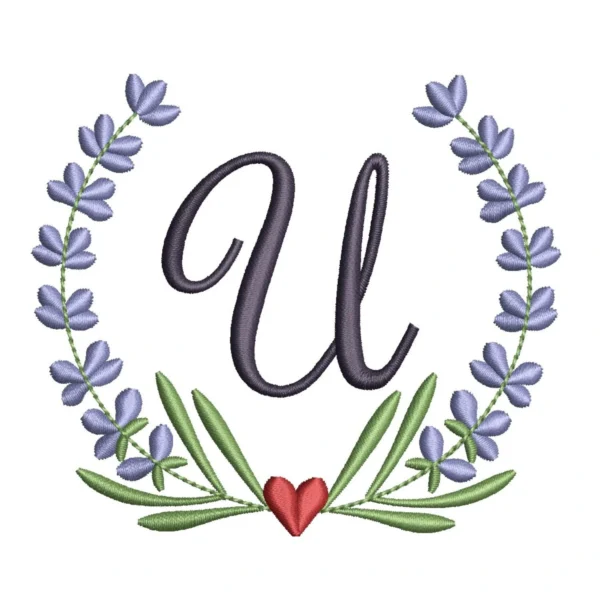 Letter U embroidery design - lavender wreath embroidery design - personalized embroidery pattern
