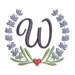 Letter W Embroidery Design - Lavender Wreath Embroidery