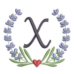 Letter X Embroidery Design - Lavender Wreath Embroidery
