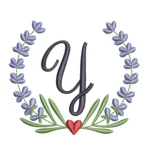 Letter Y Embroidery Design - Lavender Wreath Embroidery