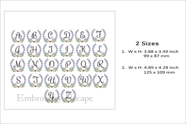 Lavender wreath letters embroidery design