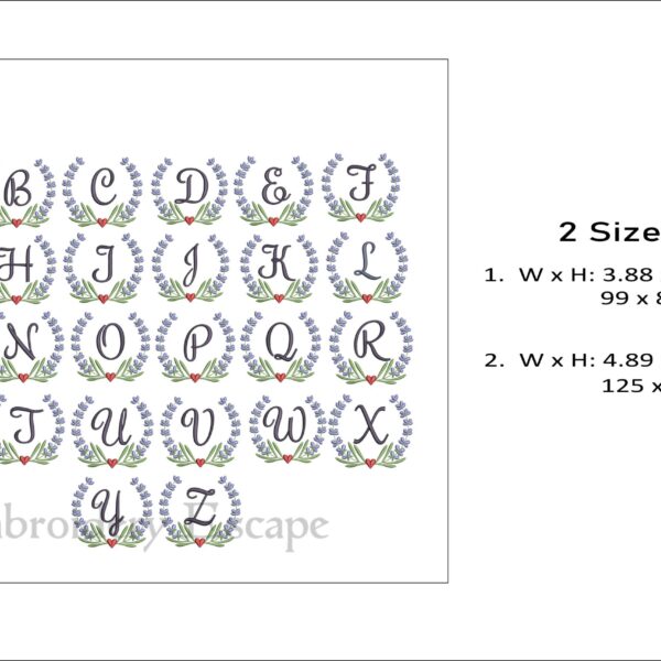 Lavender wreath letters embroidery design