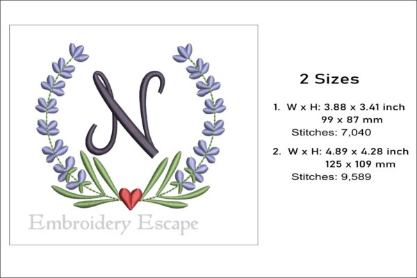 Letter N embroidery design