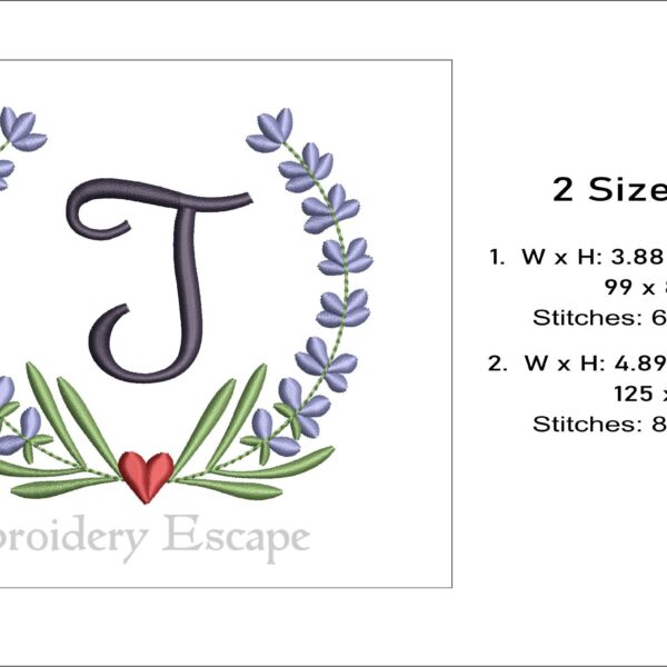 Letter T embroidery design