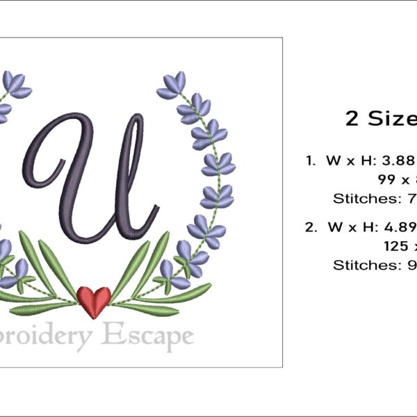 Letter U embroidery design