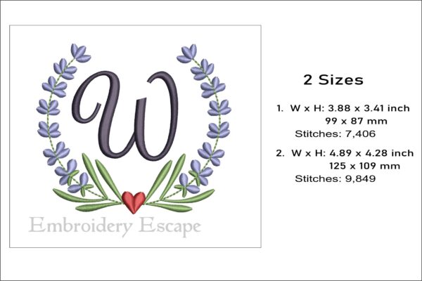 Letter W machine embroidery design