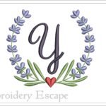 Letter Y Embroidery Design | Lavender Wreath