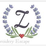 Letter Z Embroidery Design | Lavender Wreath