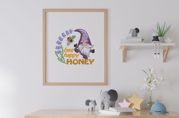 Bee happy honey gnome embroidery design