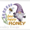 Bee happy honey gnome embroidery design