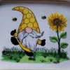 Honey gnome embroidery design - happy gnome embroidery - gnome with sunflower embroidery pattern