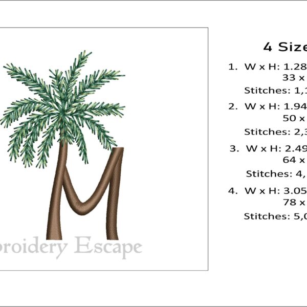 Palm tree letter M embroidery design