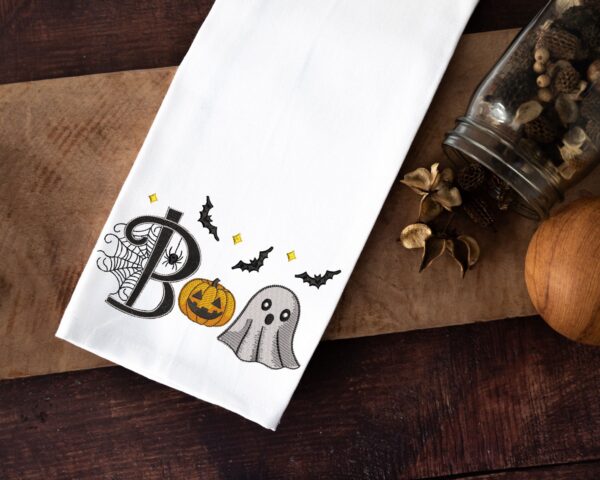 Boo embroidery design, Halloween ghost and pumpkin