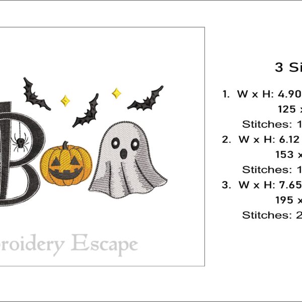 Boo embroidery design, Halloween ghost and pumpkin