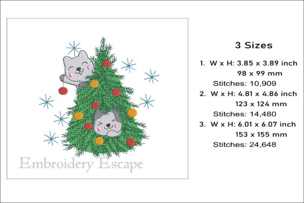 Christmas tree cats embroidery design