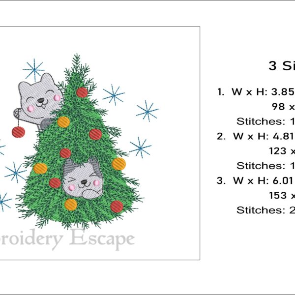 Christmas tree cats embroidery design