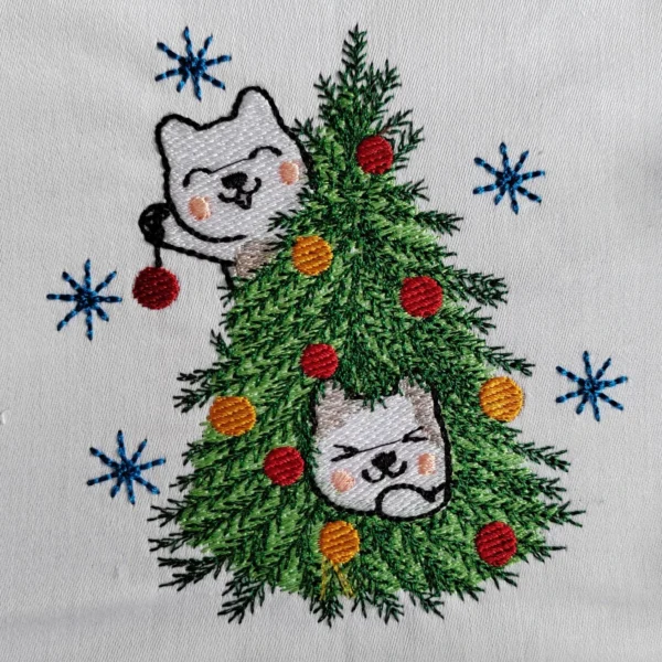 Christmas tree embroidery design - christmas cats embroidery design - Christmas embroidery pattern