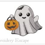 Cute Ghost with Pumpkin Embroidery Design