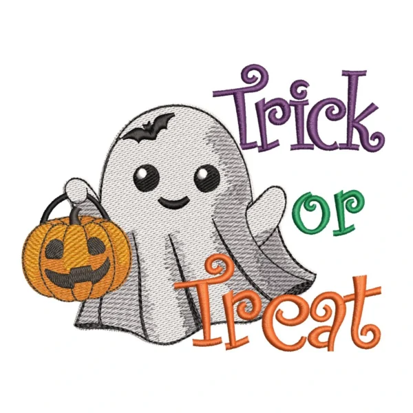 Cute ghost embroidery design - trick or treat embroidery - Halloween embroidery pattern 1