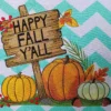 Happy Fall Y'all embroidery design - Autumn embroidery pattern - pumpkin embroidery design