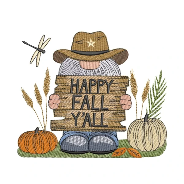 Happy Fall Y'all embroidery design - autumn gnome embroidery design - gnome farmer embroidery 1